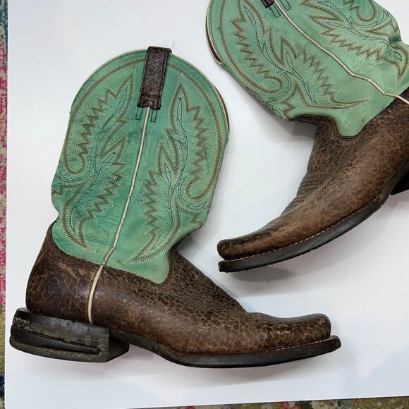 Ariat Leather Western Cowboy Boots Mens 11 Brown Blue/Green Country